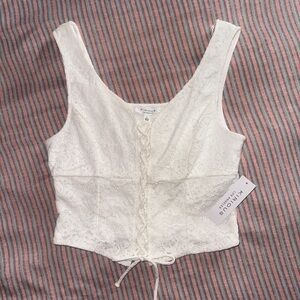 White Lace-Up Crop Top